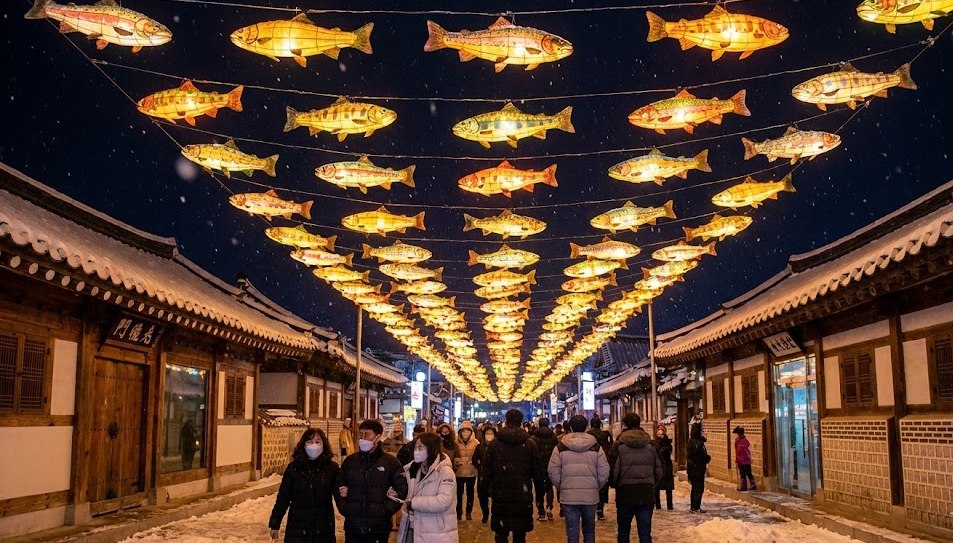 화천 산천어축제 선등거리를 밝히는 수천 개의 산천어 등불 야경